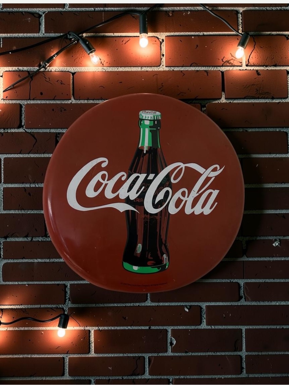 Vintage 1990 Coca-Cola 20" Large Metal Button Tacker Sign